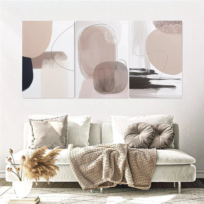 3pcs Abstract Geometric Paintings Earth Tones Wall Art Set Canvas Framed 40x60cm - High Quality Print 100% Australian Made Wall Canvas Ready to Hang - Bella Home Decor