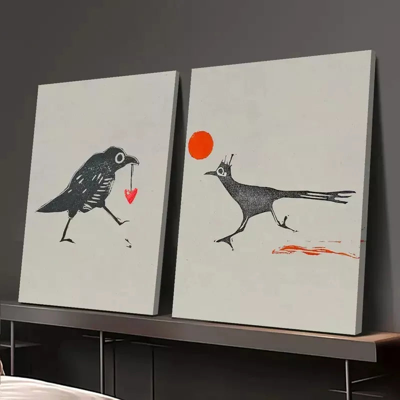 2pcs Decorative Painting, Raptor, Sun, Stolen Heart, Minimalism Canvas Framed 50x75cm - High Quality Print 100% Australian Made Wall Canvas Ready to Hang - Bella Home Decor
