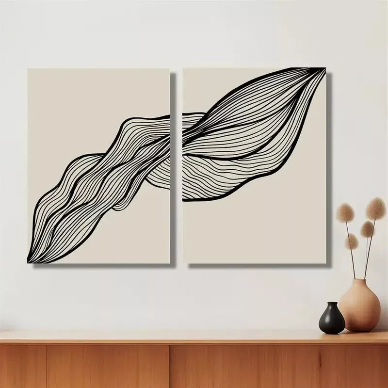 2pcs Wavy Black Line Art Canvas Framed 50x75cm - High Quality Print 100% Australian Made Wall Canvas Ready to Hang - Bella Home Decor