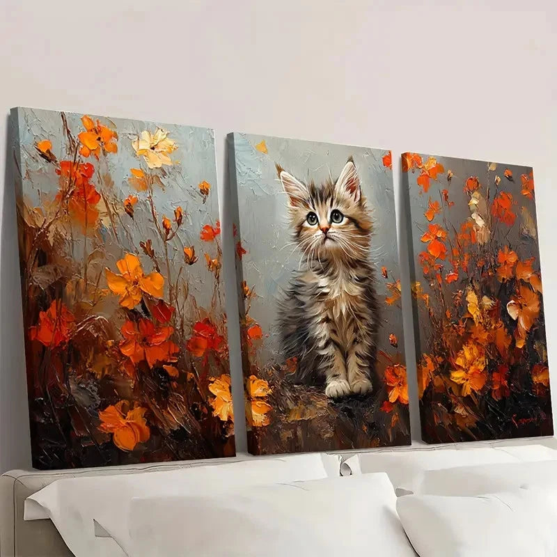 3pcs Ukrainian Cat Impasto UC Framed Wall Art Set Canvas Framed 50x70cm - High Quality Print 100% Australian Made Wall Canvas Ready to Hang
