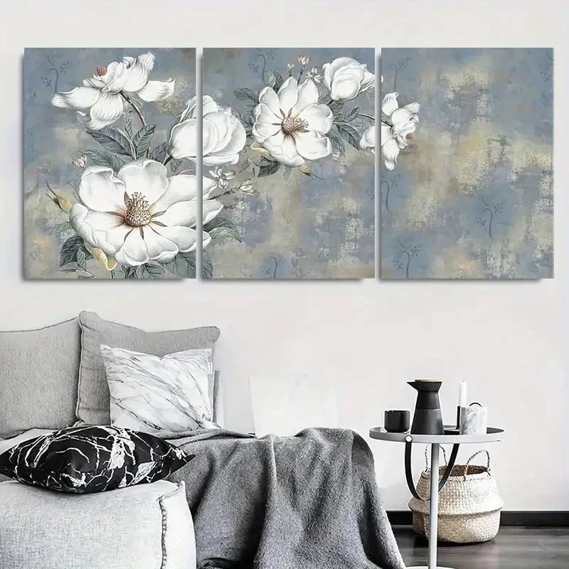 3pcs White Magnolia Floral Botanical Wall Art Set Canvas Framed 60x90cm - High Quality Print 100% Australian Made Wall Canvas Ready to Hang