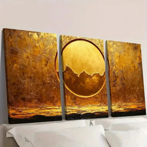 3pcs Original Golden Circle Wall Art Set Canvas Unframed - High Quality Print 100% Australian Made Wall Canvas - Bella Home Decor