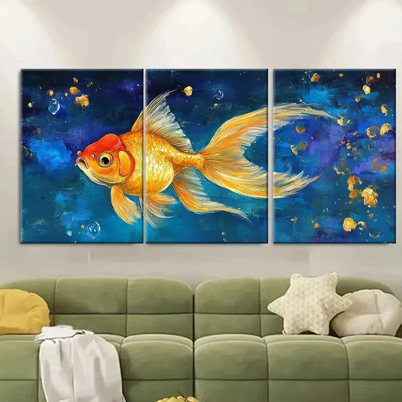 3pcs Goldfish Painting, Fish F Wall Art Set Canvas Framed 40x60cm - High Quality Print 100% Australian Made Wall Canvas Ready to Hang - Bella Home Decor