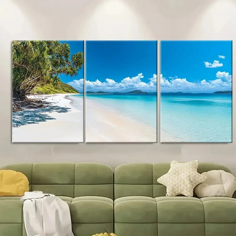 3pcs Whitehaven Beach Tropical Australia Wall Art Set Canvas Framed 50x70cm - High Quality Print 100% Australian Made Wall Canvas Ready to Hang