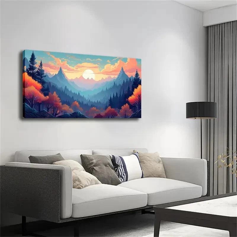 Vibrant Mountain Landscape Wall Art Canvas Office Home Room Framed 120x60cm - Bella Home Decor