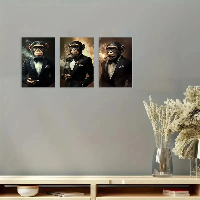 3pcs Tuxedo Monkey M Wall Art Canvas Framed 40x60cm - High Quality Print 100% Australian Made Wall Canvas Ready to Hang - Bella Home Decor