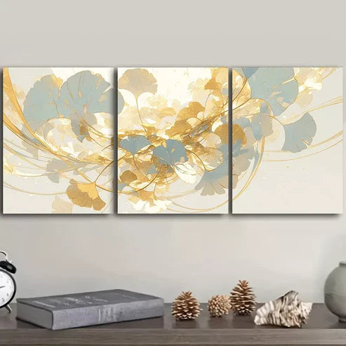 3pcs Ginkgo Biloba Colorful Abstract Wall Art Set Canvas Unframed - High Quality Print 100% Australian Made Wall Canvas - Bella Home Decor