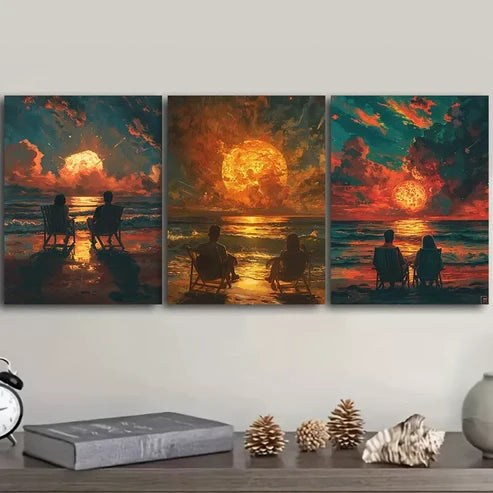 3pcs Romantic Couple Beach Sunset Painting Wall Art Set Canvas Unframed - High Quality Print 100% Australian Made Wall Canvas