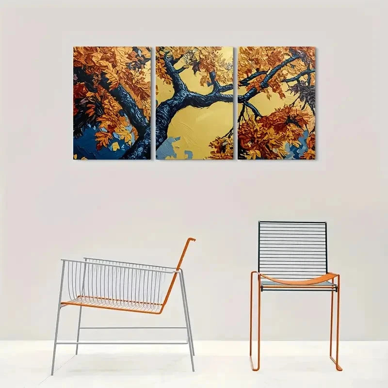 3pcs Autumn Tree Abstract Fall Leaves Painting Wall Art Set Canvas Framed 60x90cm - High Quality Print 100% Australian Made Wall Canvas Ready to Hang