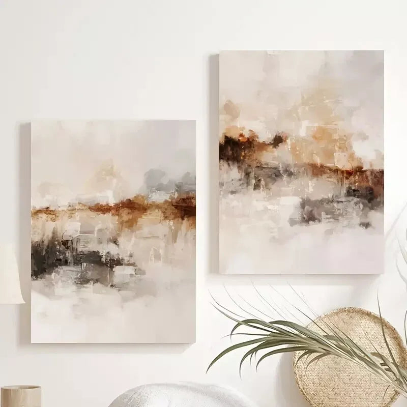 2pcs Set Modern Abstract Neutral Oil Paintings Framed 50x75cm - High Quality Print 100% Australian Made Wall Canvas Ready to Hang - Bella Home Decor