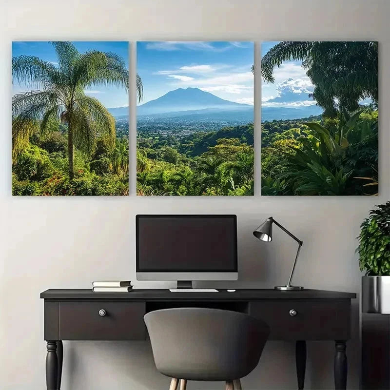 3pcs Tropical Landscape With Mountains Perfect Wall Art Set Canvas Framed 50x70cm - High Quality Print 100% Australian Made Wall Canvas Ready to Hang