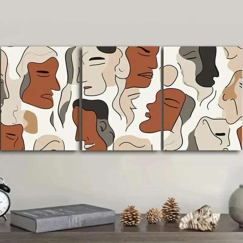 3pcs Featuring Brown And Beige Faces Wall Art Set Canvas Framed 50x70cm - High Quality Print 100% Australian Made Wall Canvas Ready to Hang