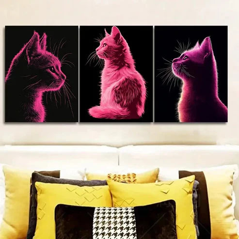 3pcs Vector Illustration Cat, Luxurious Wall Art Canvas Unframed - High Quality Print 100% Australian Made Wall Canvas