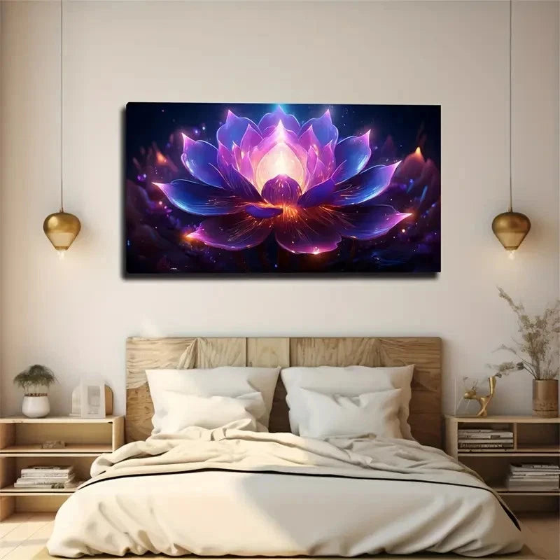 Vibrant Purple Lotus Flower Wall Art Canvas Office Home Room Framed 120x60cm