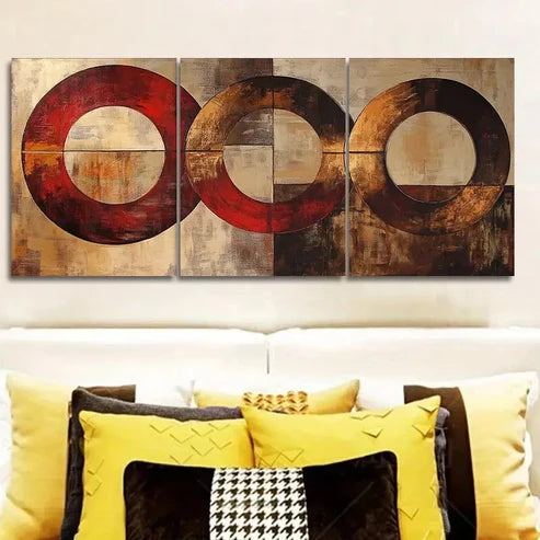 3pcs Featuring Abstract Designs of Circles Wall Art Set Canvas Unframed - High Quality Print 100% Australian Made Wall Canvas