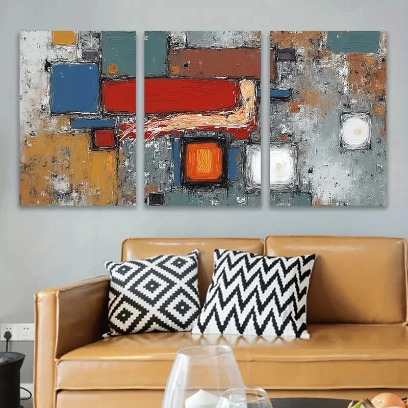 3pcs Red And Yellow Abstract Painting Wall Art Set Canvas Framed 40x60cm - High Quality Print 100% Australian Made Wall Canvas Ready to Hang