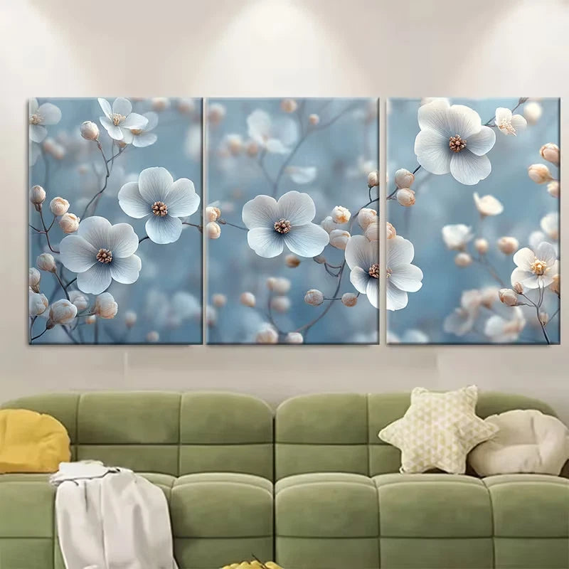 3pcs Elegant White Floral Bush Metal Print Ready to Hang Art