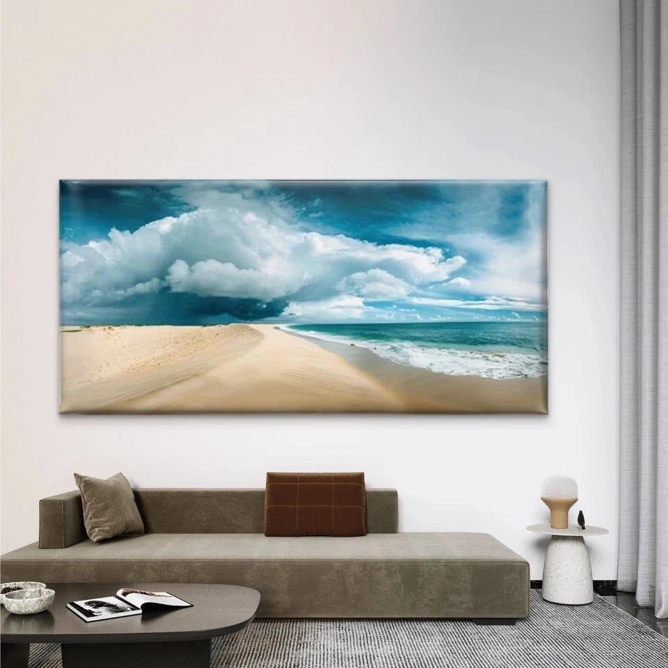 Sea, Sandy & Dramatic Ocean Wall Art Canvas Office Home Room Framed 120x60cm