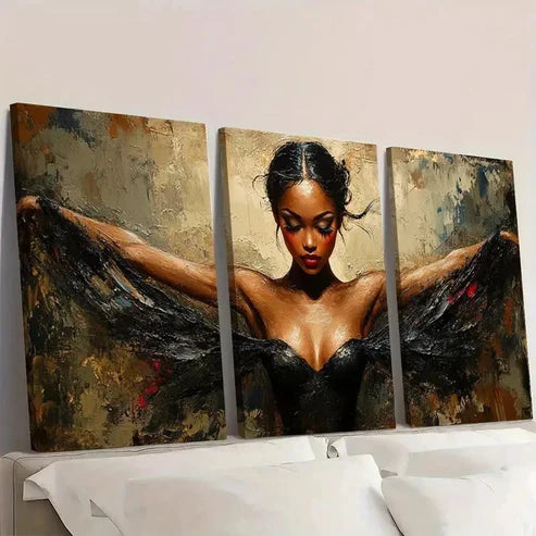 3pcs Elegant Ballerina Brown, Black, Golden BL Wall Art Canvas Unframed - High Quality Print 100% Australian Made Wall Canvas - Bella Home Decor