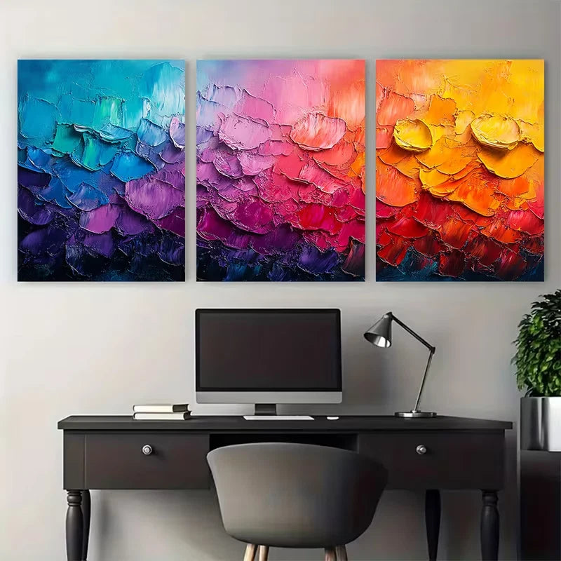3pcs Abstract Vibrant Colors And Textures Metal Print Ready to Hang Art