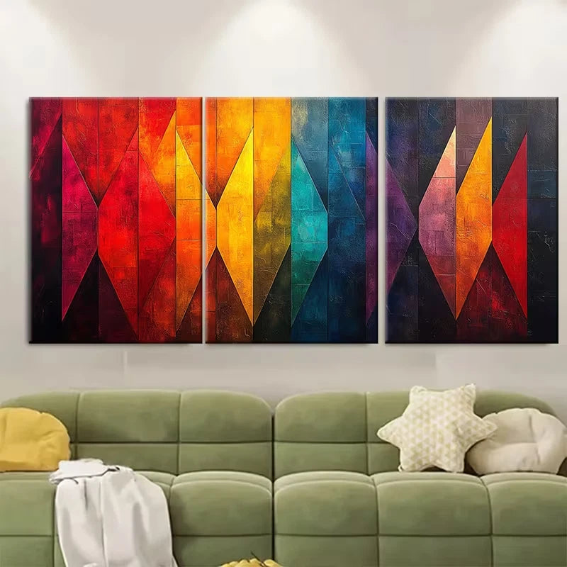 3pcs Angular Geometric Pattern Metal Print Ready to Hang Art