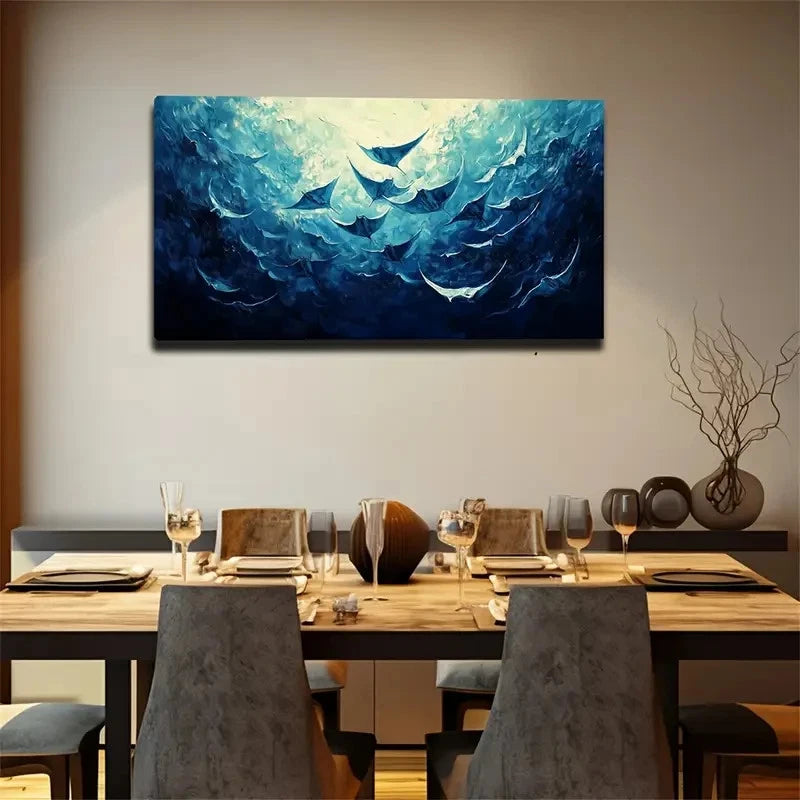 Devil Fish In The Ocean Wall Art Canvas Office Home Room Framed 120x60cm
