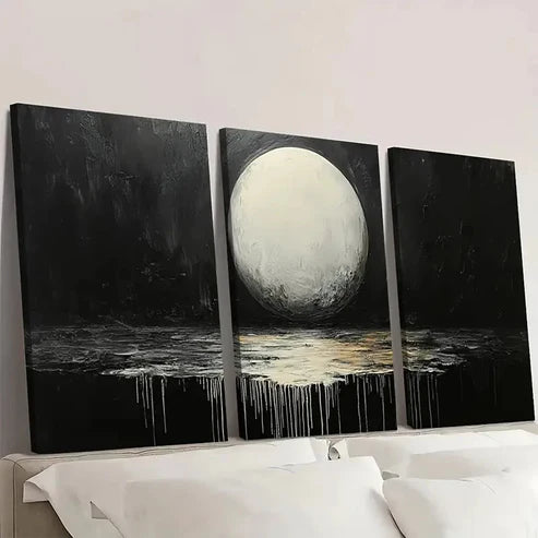 3pcs Lunar Drip Modern Art Moon Painting E Wall Art Set Canvas Unframed - High Quality Print 100% Australian Made Wall Canvas - Bella Home Decor