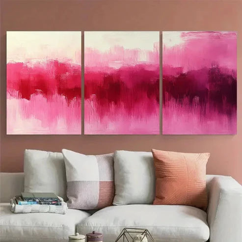 3pcs Vibrant Pink Magenta Abstract Wall Art Set Canvas Unframed - High Quality Print 100% Australian Made Wall Canvas