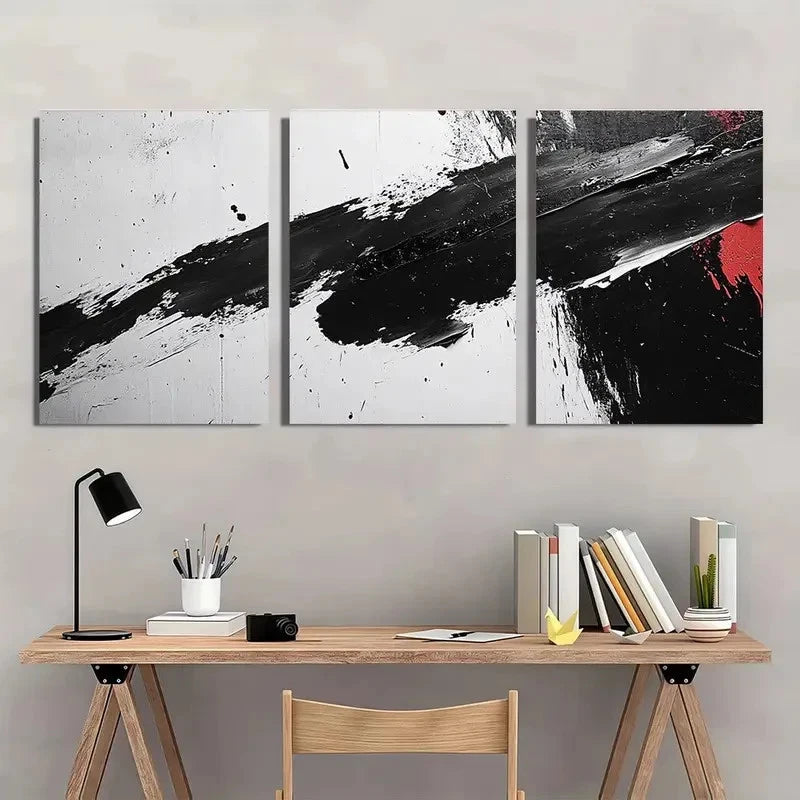 3pcs Black and White Abstract Graffiti Wall Art Set Canvas Framed 60x90cm - High Quality Print 100% Australian Made Wall Canvas Ready to Hang