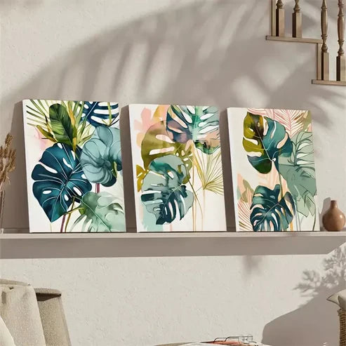 3pcs Painting Of A Monstera Plant Wall Art Canvas Unframed - High Quality Print 100% Australian Made Wall Canvas