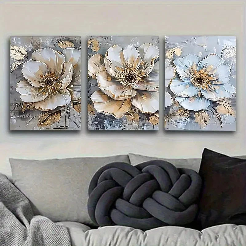3pcs Delicate Flower Wall Art Set Canvas Framed 50x70cm - High Quality Print 100% Australian Made Wall Canvas Ready to Hang - Bella Home Decor