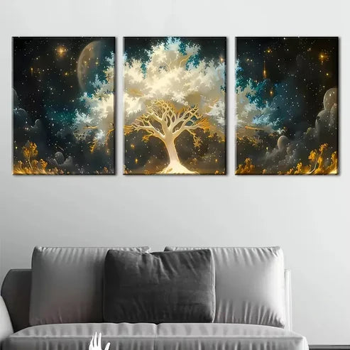 3pcs Tree of Life in the Starry Sky Oil Print Wall Art Canvas Unframed - High Quality Print 100% Australian Made Wall Canvas