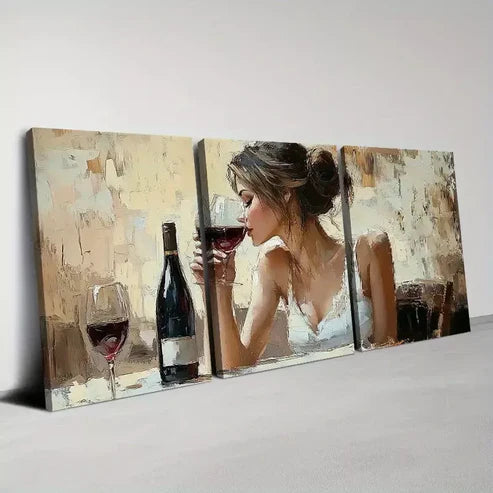 3pcs Elegant Women Drinking Red Wine Canvas Unframed - High Quality Print 100% Australian Made Wall Canvas