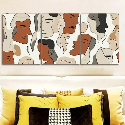 3pcs Featuring Brown And Beige Faces Wall Art Set Canvas Unframed - High Quality Print 100% Australian Made Wall Canvas