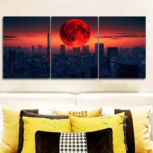 3pcs The Moon Over the City Wall Art Set Canvas Unframed - High Quality Print 100% Australian Made Wall Canvas