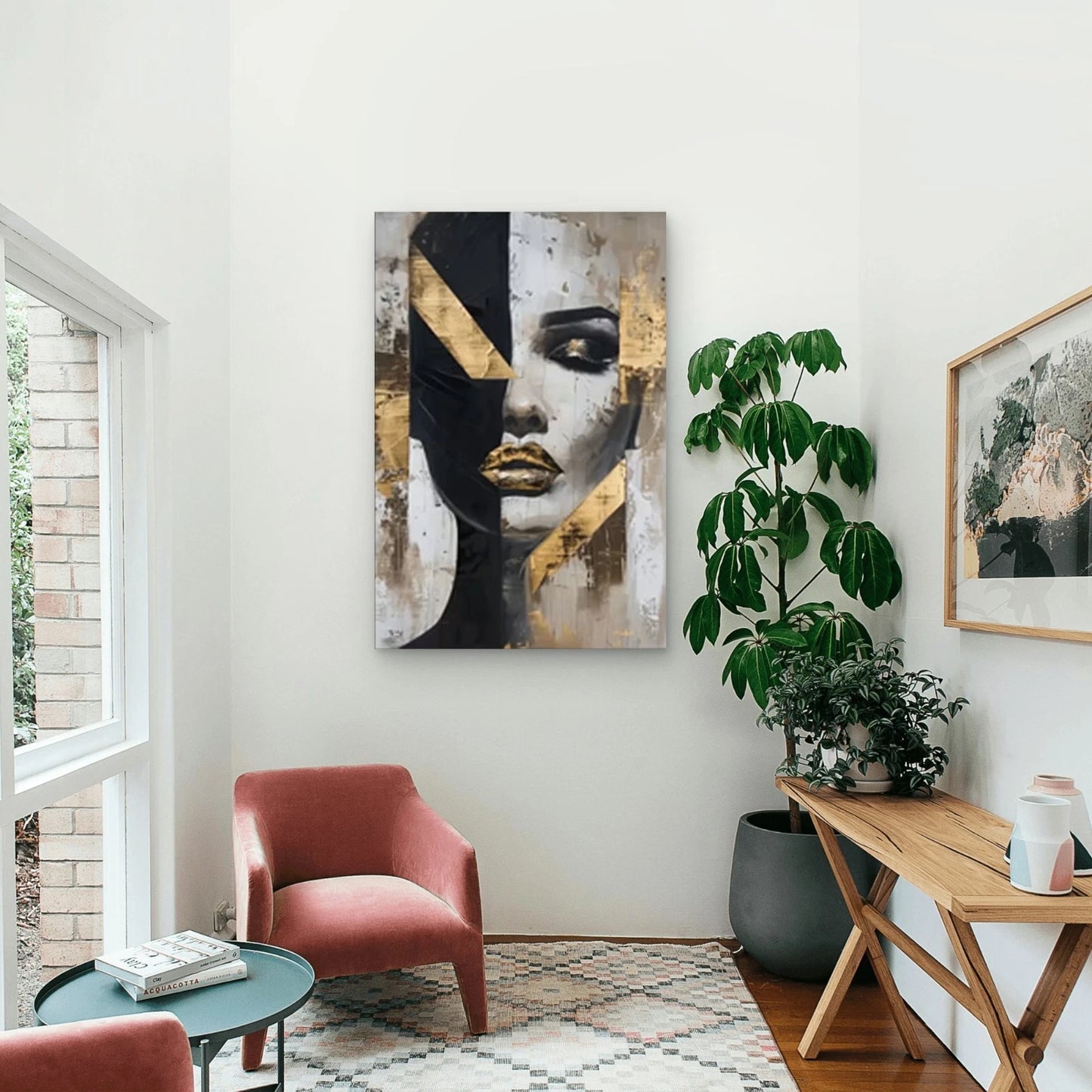 Abstract Woman's Face with Black and Gold 40x60cm Metal Print Ready to Hang