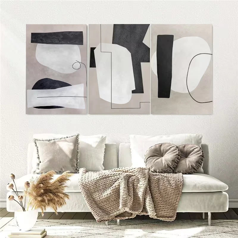 3pcs Modern Abstract Black White Gray Wall Art Set Canvas Framed 50x70cm – High Quality Print 100% Australian Made Wall Canvas Ready to Hang