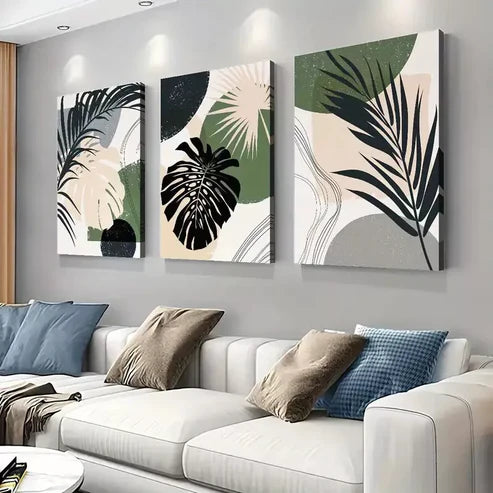3pcs Bohemian Abstract Monstera Leaf Canvas Framed 60x90cm - High Quality Print 100% Australian Made Wall Canvas Ready to Hang