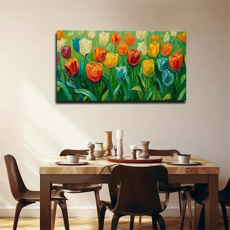 Vibrant Tulips Popular Nature Wall Art Canvas Office Home Room Framed 120x60cm