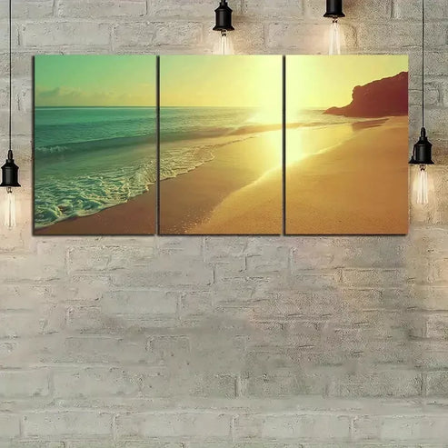3pcs Beautiful Beach Sunset in Spain Wall Art Canvas Unframed - High Quality Print 100% Australian Made Wall Canvas