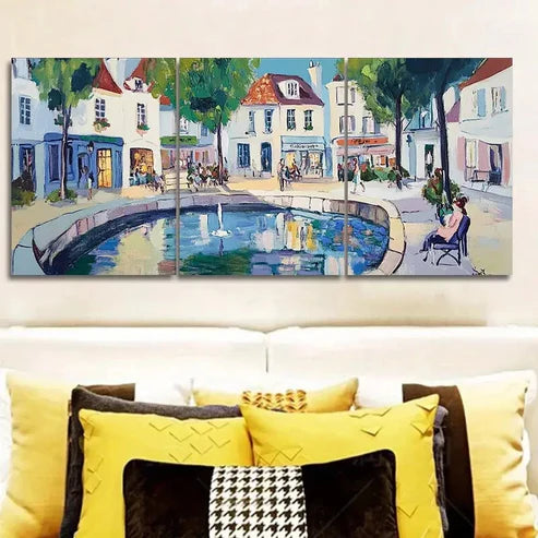 3pcs Ancient city canal Painting Wall Art Set Canvas Unframed - High Quality Print 100% Australian Made Wall Canvas - Bella Home Decor