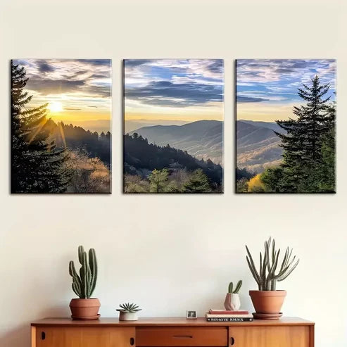 3pcs Featuring Mountain Sunset Forest Nature Wall Art Canvas Unframed - High Quality Print 100% Australian Made Wall Canvas