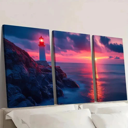 3pcs Tranquil Beacon Lighthouse F Wall Art Set Canvas Unframed - High Quality Print 100% Australian Made Wall Canvas - Bella Home Decor