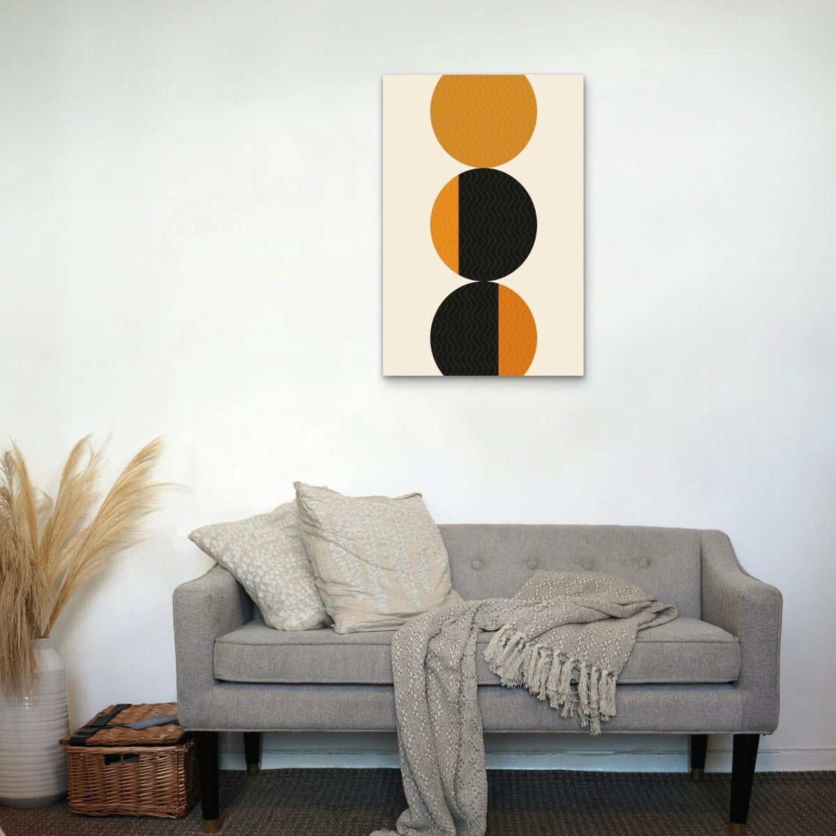 Abstract Orange & Black Geometric Circles Mid Century 40x60cm Metal Print Ready to Hang