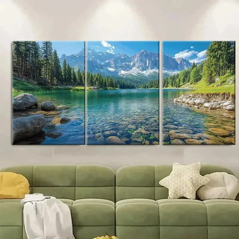 3pcs Trubsee Alpine Lake Wall Art Set Canvas Unframed – High Quality Print, 100% Australian Made Wall Canvas - Bella Home Decor