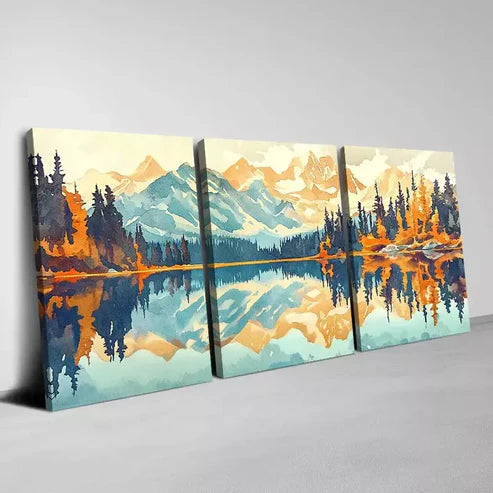 3pcs Trees, Lakes, Water, And Mountains View Wall Art Set Canvas Unframed - High Quality Print 100% Australian Made Wall Canvas