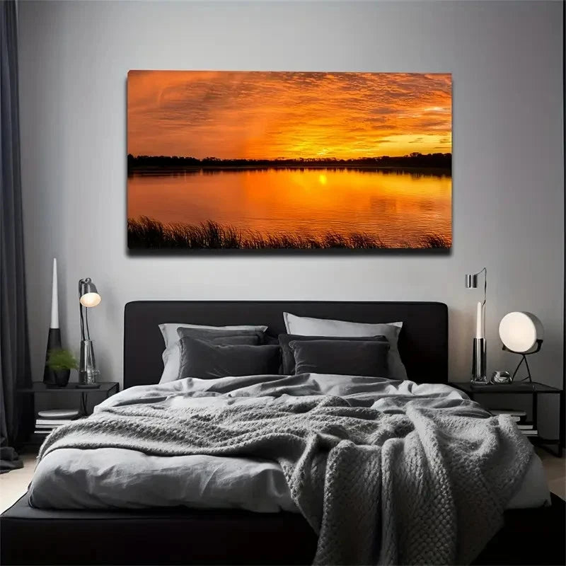 Lake & Sky Sunset Landscape Wall Art Canvas Office Home Room Framed 120x60cm