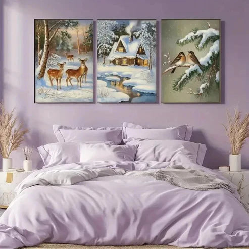 3pcs Winter Forest Realistic Natural Canvas Wall Art Canvas Unframed - High Quality Print 100% Australian Made Wall Canvas