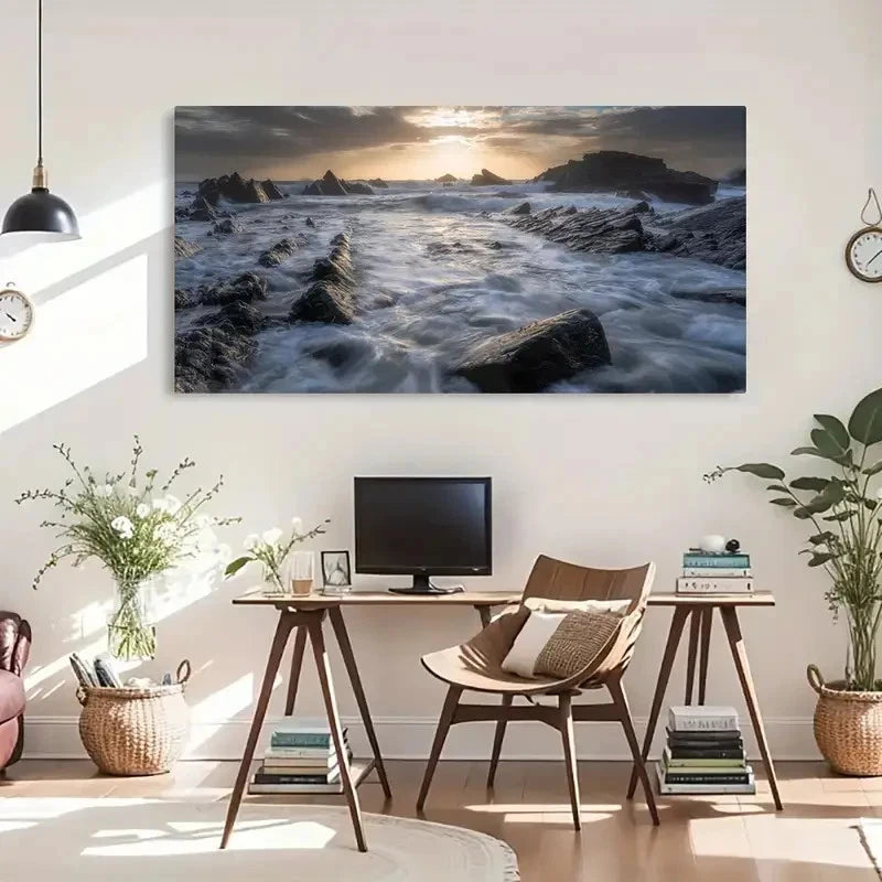 Hartland Quay Scenery Landscape Wall Art Canvas Office Home Room Framed 120x60cm