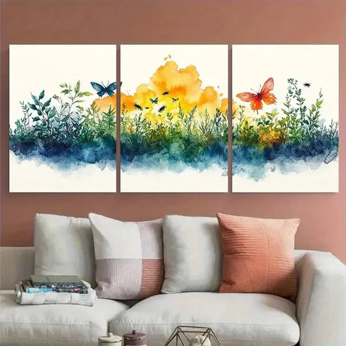 3pcs Watercolour Eco System Insects Emerging Wall Art Set Canvas Unframed - High Quality Print 100% Australian Made Wall Canvas